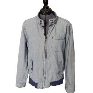 Gap Unisex Pinstripe Bomber Jacket Blue White Cotton Size Large Railroad